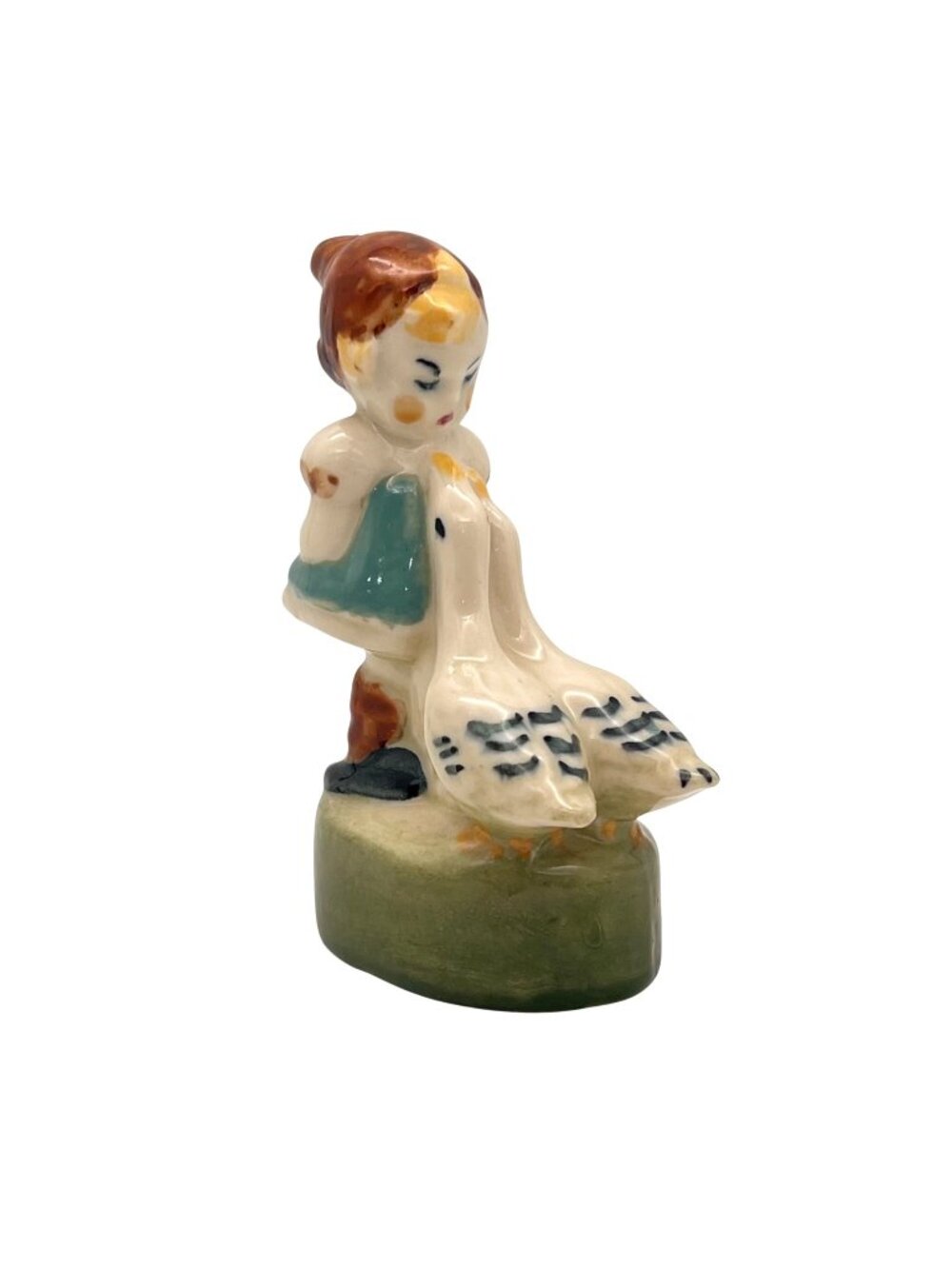 Vintage Hand-Painted Ceramic Figurine Girl With Geese 5" Collectible Goose Girl